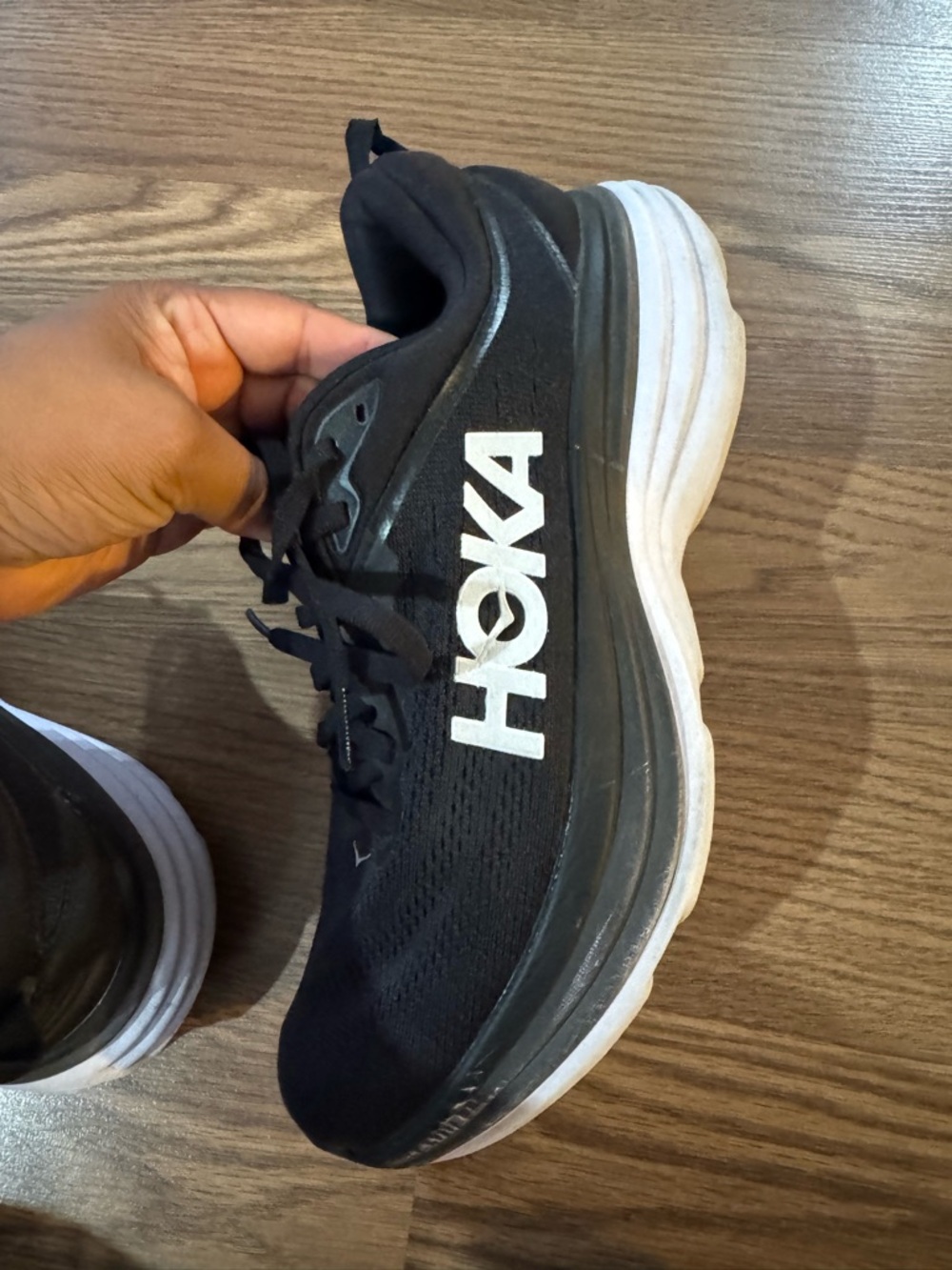 Hoka Black Running Shoe with White Logo Accent Bondi 8
